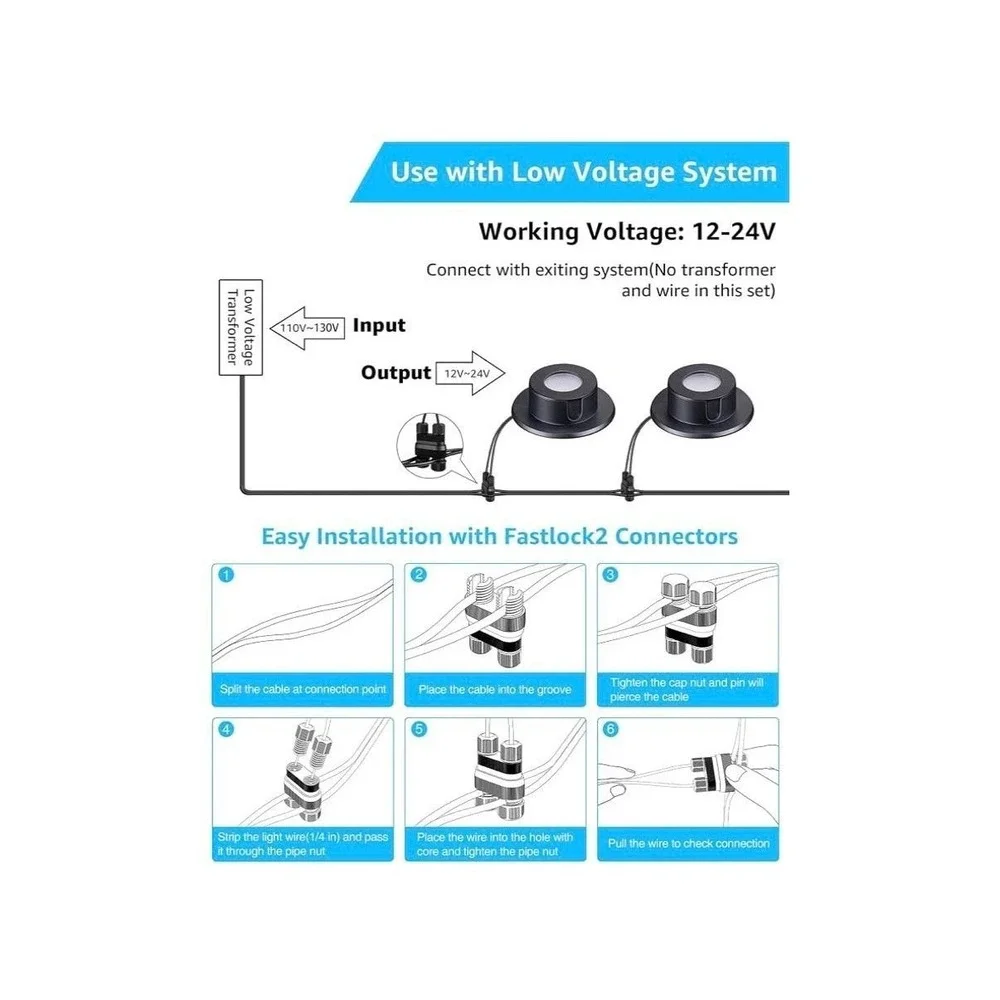 SUNVIE 3W IP68 Underwater Pond Lights LED 12-24V Warm White Outdoor 4 Pack Black